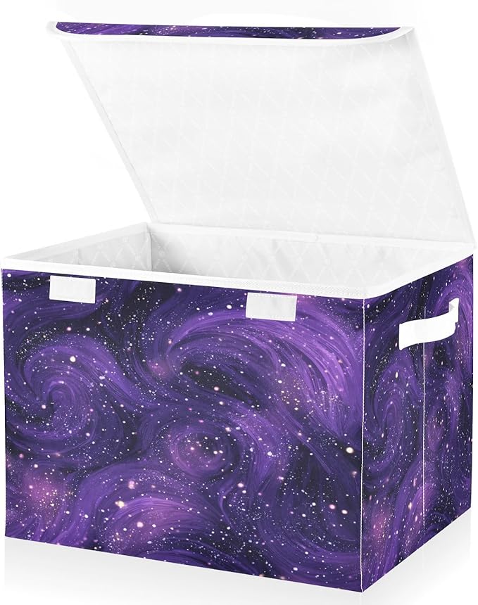 Storage Bins With Lid Stackable Fabric Closet Organizer Clothing Storage Large Boxes For Closet Shelves Bedroom Dark Purple Star Interstellar