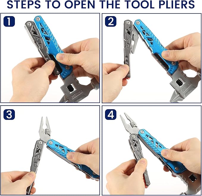 18-in-1 Multipurpose Tool Kit Survival Camping Gear &amp Fishing Gifts Multitool with Hammer Pliers Screwdriver and Pocket Knife for Dad Men(Blue)