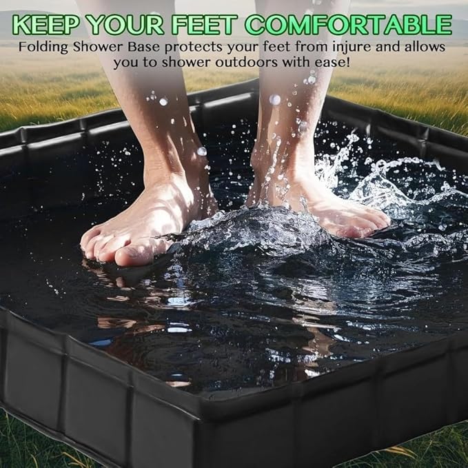 Camping Shower Base Foldable Portable Tray with 100cm Drain Hose Large Outdoor Shower Floor Mat 104x104cm