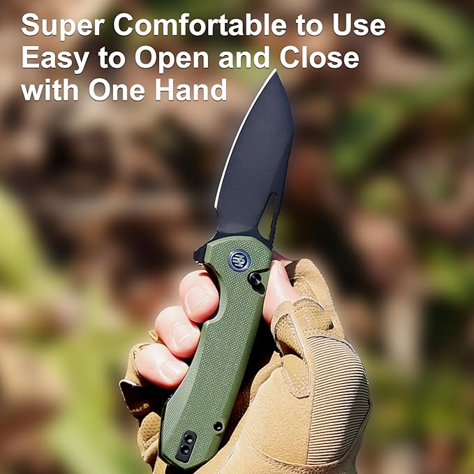 REMETTE RT-CAMEL Folding Pocket Knife Button Liner Lock - 3.1 D2 Steel Blade Green G10 Handle EDC Knife with Reversible Pocket Clip Sharp Knife for Hiking Camping Men &amp Women - RTG1