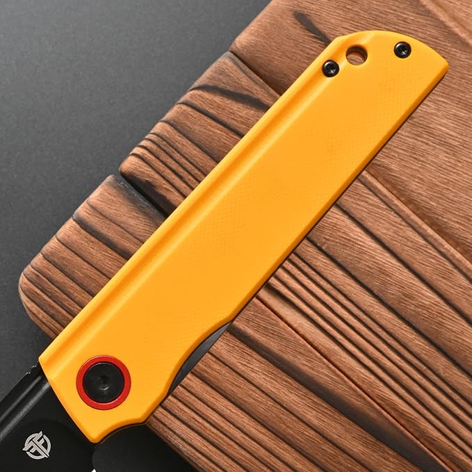 FF15 Folding Pocket Knife AUS-10 Steel Blade G10 Handle EDC Tool Knife Pocket Clip for Men Women Outdoor Camping Hunting Survival(Yellow)