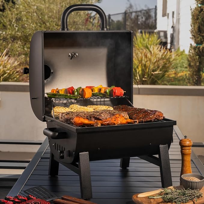 Nexgrill 17.5 Portable Charcoal Grill with Adjustable Chimney Vent 349 SQ. In Cooking Area Table Top Grill for Camping Outdoor Cooking Patios and More – 820-0258