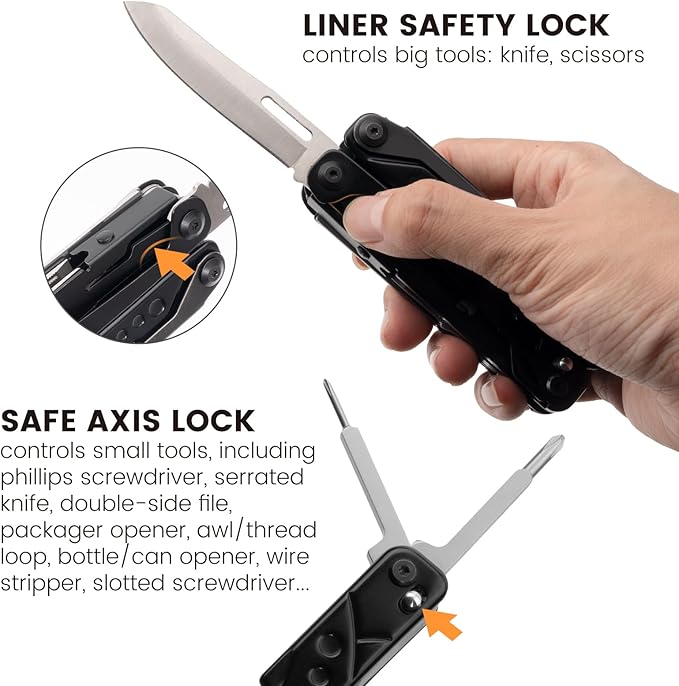 Multitool 20-in-1 Stainless Steel Multi Tools Pliers with Nylon Sheath Safe Locking Professional Multi-Tool for Survival Camping and Hunting Black
