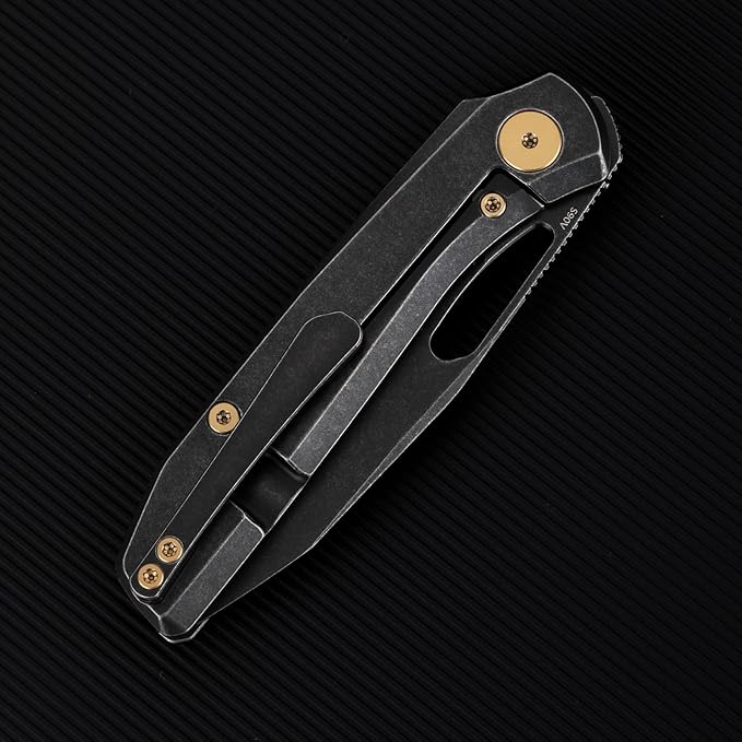 Folding Pocket Knife 3.23 S90V Blade EDC Knife with Titanium Handle Small Pocket Knife with Clip and Frame Lock Sharp Camping Hiking Hunting Survival Knives for Men (Black)