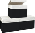 Large 17 42 Quarts Collapsible Stackable Storage Bins with Lids [3-Pack] Foldable Fabric Linen Storage Boxes Cube Closet Organizer Baskets with Label for Home (16.7 x 12 x 12 Black &amp White)