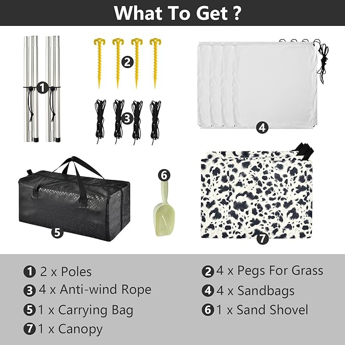 ALAZA Cow Prints Beach Tent Sun Shelter UPF50+ Protection Beach Shade Canopy w/ 4 Sandbags for Outdoor Camping Fishing Backyard Fun Picnic 10x9 ft