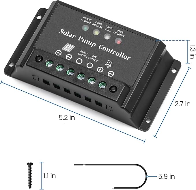10A Solar Water Pump Controller Zuomeng DC Pump Controller Compatible with 12V and 24V Systems Featuring LED Display Light and Overcurrent/Overload Protection