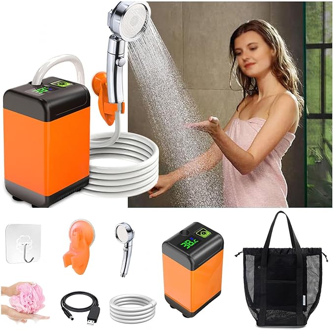 Portable Camping Shower Pump 7800mAh Rechargeable Camping Shower 3 Spray Modes Portable Shower Head for Outdoor Shower Pet Bath Car Washing