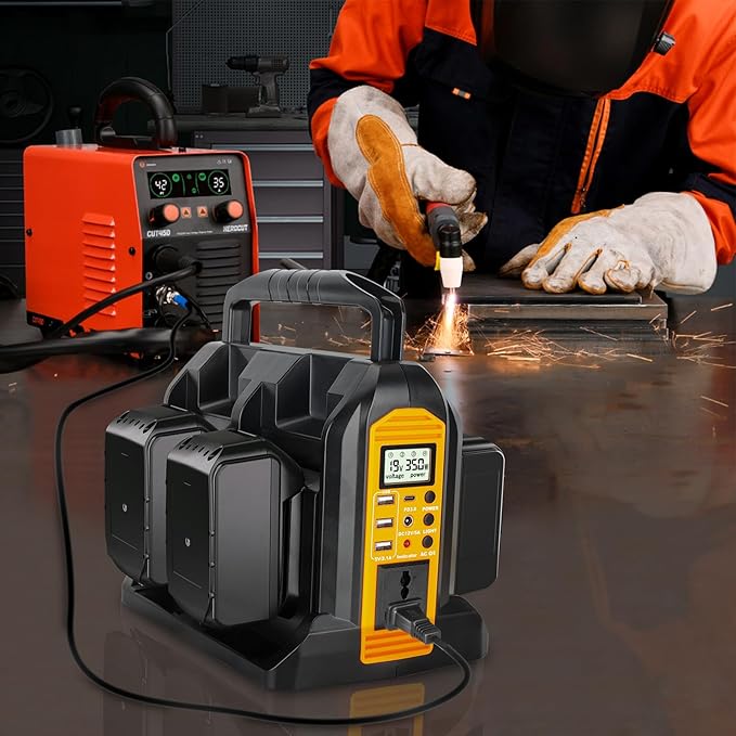 350W Power Inverter for Dewalt 20V 60V Li-ion Battery 4-Port 20V to 120V Pure Sine Wave Inverter with LED Light 3 USB-A Port 1 USB-C Port 1 DC Port Power Station for Outdoor Camping (Tool Only)