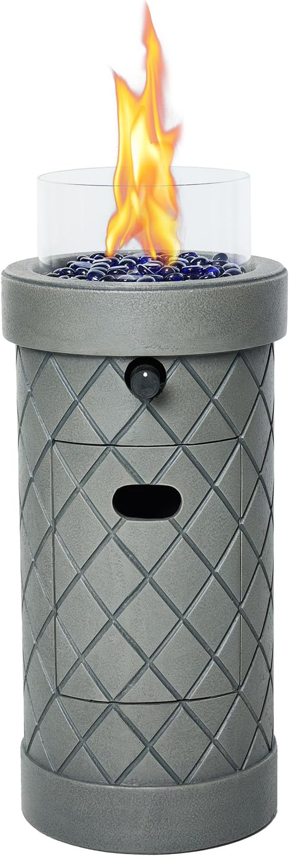 1 lb Column Propane Fire Pit 10000 BTU Gas Fire Pit Outdoor Firepit for Patio w/Wind Glass Shield Glass Rocks