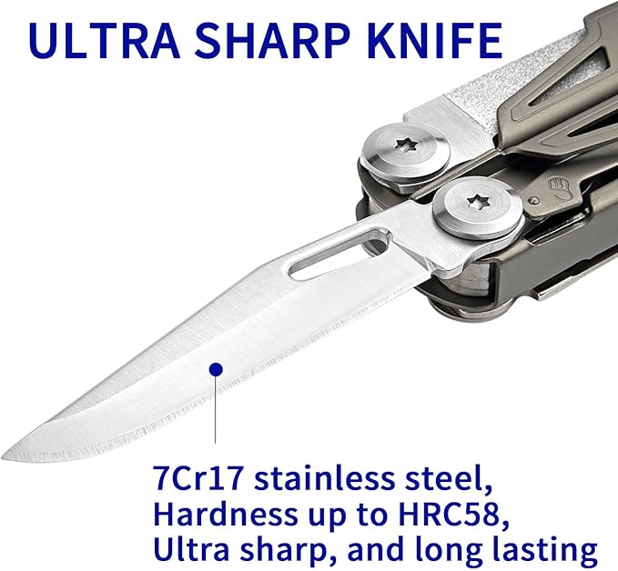 ROCKTOL Multitool19-in-1 Multitool Pliers with Titanium-plated Handle Safety Locking Lightweight EDC Tool and Nylon Sheath for MenOutdoor SurvivalHikingCamping