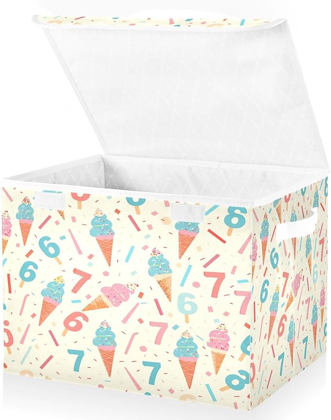 Storage Bins With Lid Stackable Fabric Closet Organizer Clothing Storage Large Boxes For Closet Shelves Bedroom Beige Ice Cream Drip 67