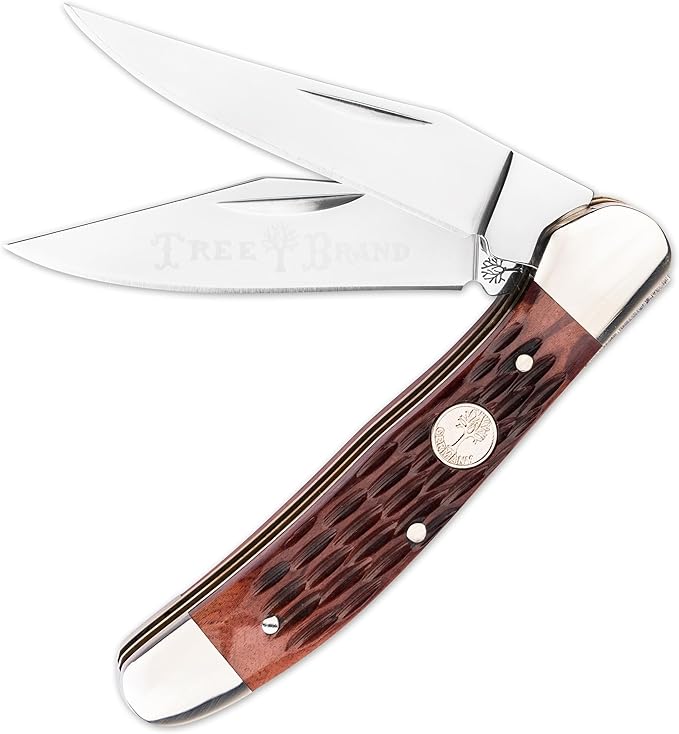 BOKER TREEBRAND - Copperhead Jigged Brown - Duo-Blade Trapper Pocket Knife with Brown Jigged Bone Handle Scales - Classic Pocket Knife with Sharp D2 Blades &amp Slipjoint - Made in Germany