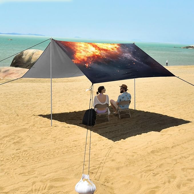 ALAZA Rugby Fire Beach Tent Sun Shelter Portable Canopy Sunshade for Outdoor Camping Picnics Backyard Fun 10x9 ft