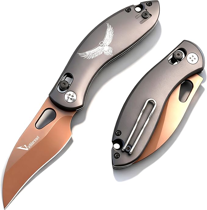 Pocket Knife for Men 440C Stainless Steel Blade with Aluminum Handle Folding EDC Knife for Outdoor Camping Hiking Survival Gift Ready Box Cutter with Deep Carry Clip Retirement Gifts for Men (AX-2