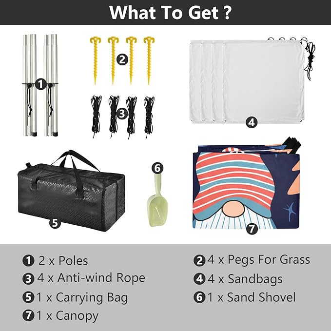 Beach Canopy with Windproof Ropes &amp Sandbags Beach Tent Sun Shade Sun Shelter for Camping Trips Fishing Backyard Fun or Picnics Gnomes