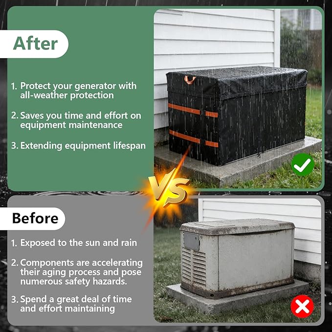 Generator CoverOutdoor Waterproof Generator Cover for 7043 22KW Home Standby GeneratorBlack All-Weather Protection Material51W x 28D x 29H
