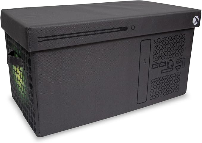Ukonic Xbox Series X Logo Collapsible Storage Bin Chest with Lid | Fabric Basket Container with Handles Cubby Cube Closet Organizer | Video Game Gifts And Collectibles | 24 x 12 Inches