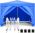 10'x10' Folding Canopy with 4 Removable Sidewalls Outdoor Event Shelter UPF 50+ Gazebo Portable Tents for Parties Beach Camping Wedding EZ Pop Up Canopy Weight Bag + Carry Bag (Blue)