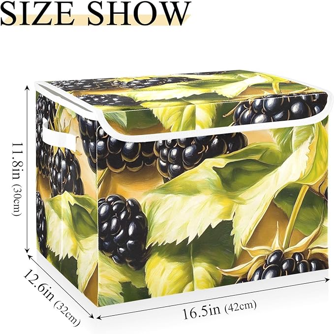 Vintage Grape Storage Cube Bins Basket with Lid Collapsible Flip-top Fabric with Handle for Home Bedroom Closet Office 16.5×12.6×11.8 in