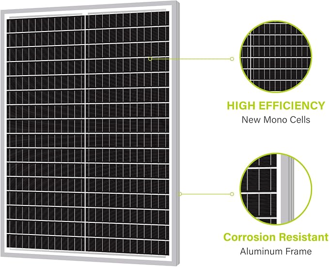 Newpowa 50W Mono Solar Panel 50 Watt Monocrystalline Module with 3ft Connectors for RVs Boats Home Off-Grid Systems