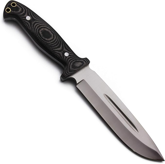 GCS Knives Handmade D2 Tool Steel Hunting Survival Knife with Micarta Handle Leather Sheath and Sharpening Stone - GCS102