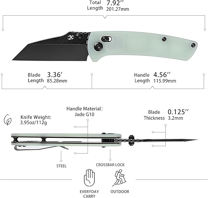 KANSEPT Main Street Pocket Folding Knife 3.36''Black Ticn Coated 154CM Sharp Steel Blade Jade G10 Handle and Thumb Stud Perfect Clip for Camping Hiking Fishing Everyday Carry T1015v7