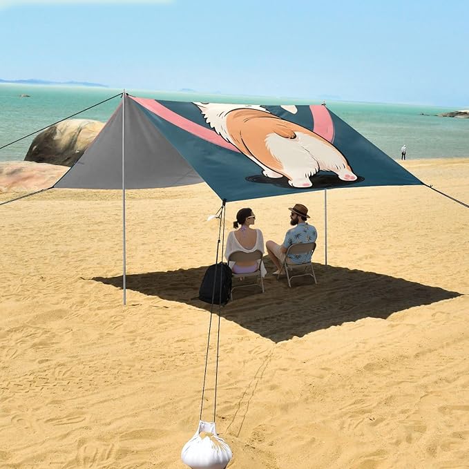 ALAZA Cute Corgi Pink Heart Beach Tent Sun Shelter Portable Canopy Sunshade for Outdoor Camping Picnics Backyard Fun 10x9 ft