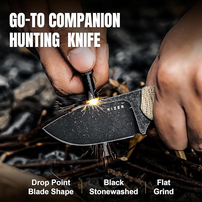 Kizer Beaver Fixed Blade Knife with Sheath 2.75 D2 Steel Blade EDC Fixed Blade Camping Knife with Brown Micarta and Black G10 Handle Small Bushcraft Survival Hunting Knives for Men Women 1078M2
