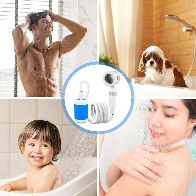 Portable Camping Shower 2 Levels Electric USB Portable Shower Waterproof Outdoor for Camping Hiking Travel Car Washing Pet Cleaning USB Pump