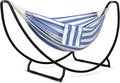SUNCREAT Portable Large Hammock with Stand Two Person Hammock with Stand Included Patent Pending Blue White