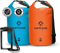 Earth Pak Waterproof Dry Bag - Roll Top Waterproof Backpack Sack (Light Blue 20L &amp Orange 20L)