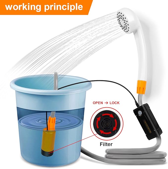 Portable Outdoor Shower with LED Lighting Battery-Driven Pump for Beaches Camping Gardens &amp Hiking