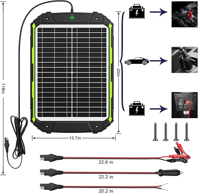 Sun Energise 20W 12V Solar Powered Battery Charger &amp Maintainer Built-in Smart MPPT Charge Controller Waterproof 20 Watt 12 Volt Solar Panel Trickle Charging Kits for Car Auto Boat RV Marine Tra