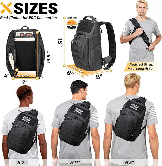 DBTAC Tactical Personal Defense EDC Bags &amp Packs | 10L Military Shoulder Backpack with Sling for Concealed Carry Range Travel Hiking Outdoor Sports (Charcoal Camo)