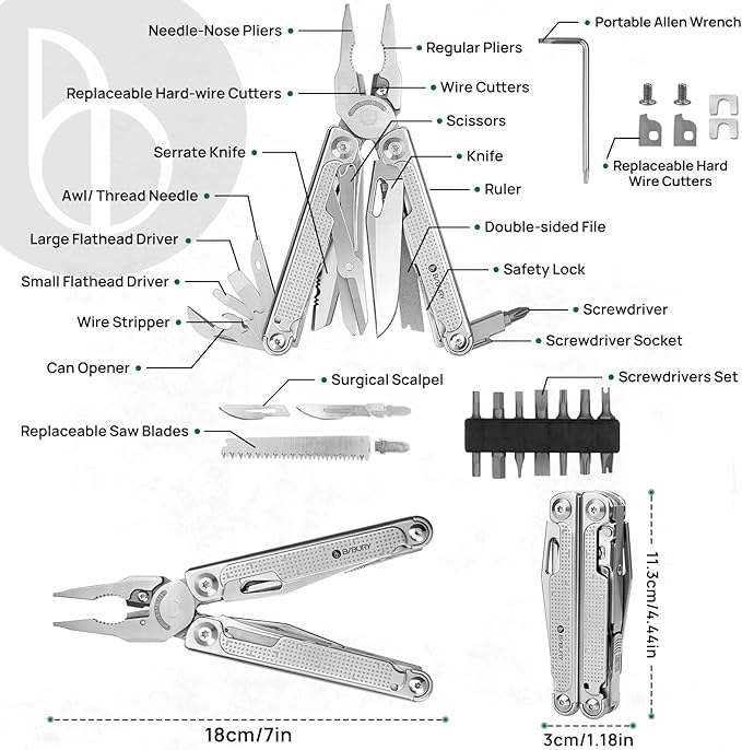 BIBURY Multitool Pliers Pro BI2049 3Cr13 Multi Tool with Large Saw Blade YG10 Tungsten Wire Cutters EDC Multi Tool w/Scissors and Screwdirver Set for Outdoor Hunting Survival Camping Gift for Men