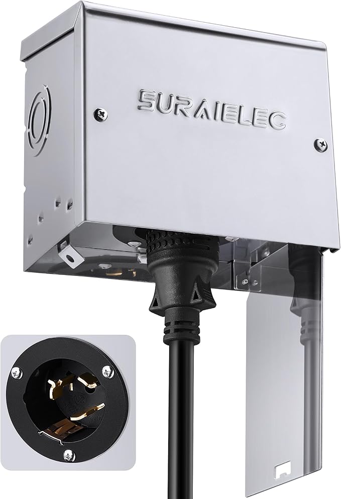 SURAIELEC 50 Amp Generator Power Inlet Box 120/240V NEMA SS2-50P 3-Prong Generator Cord Compatible 12000W Weatherproof Generator Transfer Switch Accessory for Snowstorm Weather