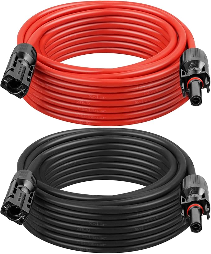 Solar Panel Extension Cable - 12AWG 30FT Solar Wire with Female &amp Male Waterproof Connector PV Wire for RV Photovoltaic Systems Home Boat Solar Panels Car(30ft Red + 30ft Black)