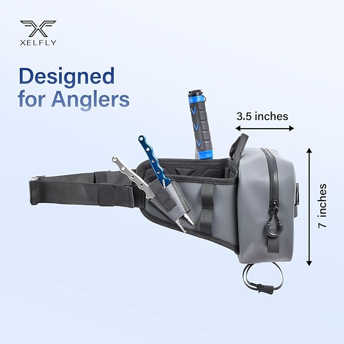 Waterproof Fishing Waist Bag with Rod Holder Padded Waist Straps &amp Gear Loops - Submersible Zipper Rugged Top Handle Adjustable Attachments (Gray)