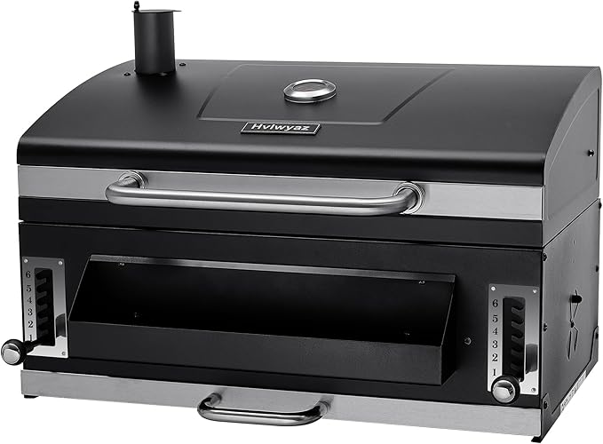 Built-in Charcoal Grill Large BBQ Grills with Liftable Tray Insulated Hood &amp Temp Gauge Black Stainless Steel Barrel Grill for Outdoor Kitchen Family BBQ Parties &amp Patio Use