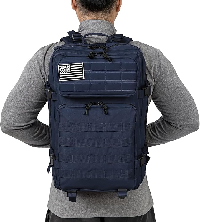 50L Military Tactical Backpack Training Gym Fitness Bag Outdoor Hiking Camping Army Molle Backpacks for Women Travel (Blue)