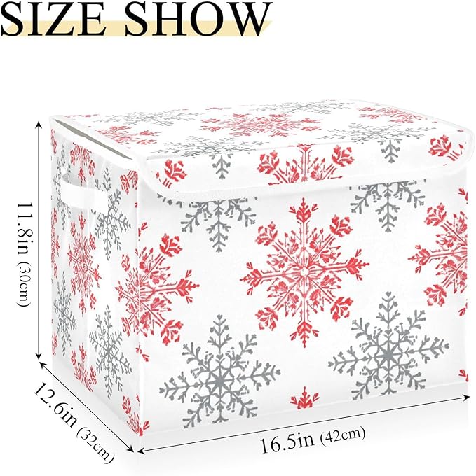 senya Christmas Baskets Collapsible Storage Bins with Lids Snowflakes Red Gray Storage Boxes Clothes Baskets for Organizing