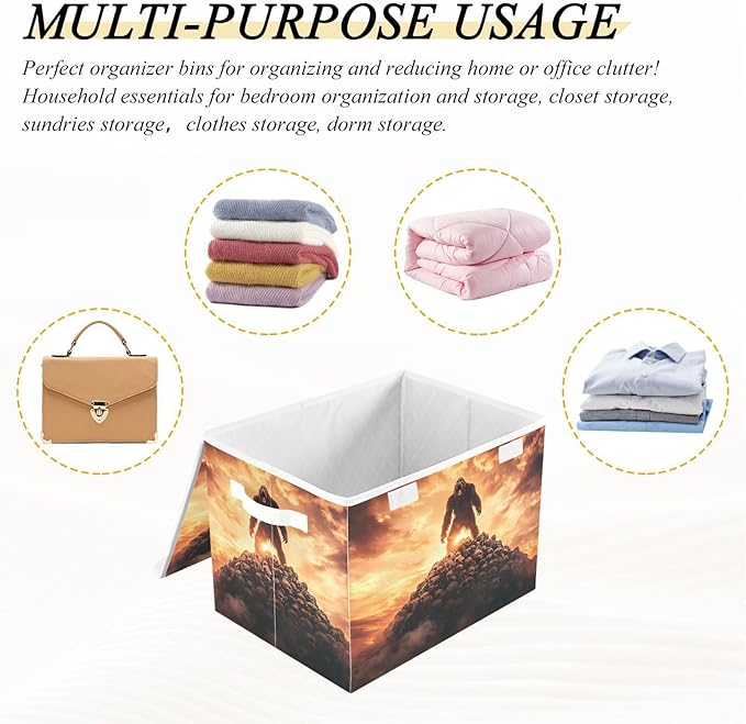 Storage Cube with Lid Skull Pile Sasquatch Print 16.5×12.6×11.8 IN Collapsible Large Capacity Foldable Storage Basket Bin Organizer