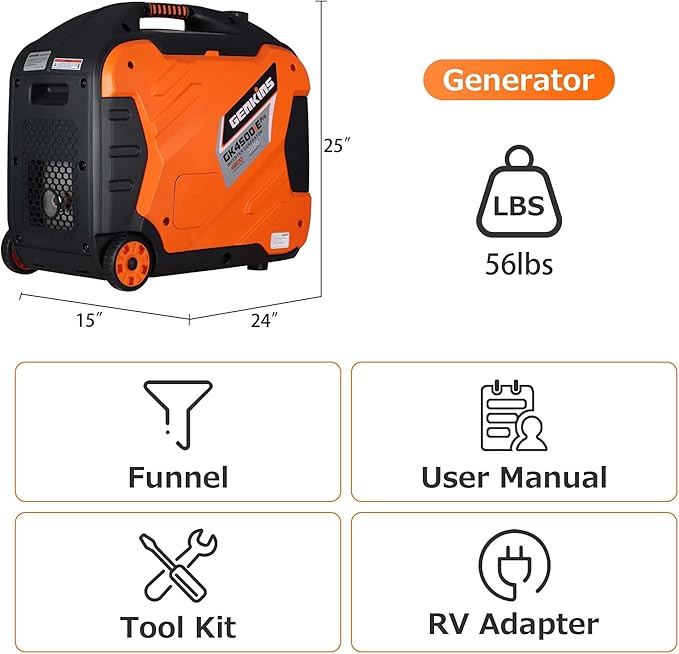 Genkins 4500W Portable Inverter Generator Gas Powered Pure Sine Wave Lightweight Quiet Parallel Capability for Camping RV Home Backup