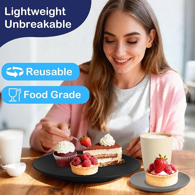 40 PCS Wheat Straw Dinnerware Set | Service for 8 Plastic Dishes Set Unbreakable Plates and Bowls Sets Drinking Glasses Dishwasher and Microwave Safe Dish Set for KItchen - Gray Stone