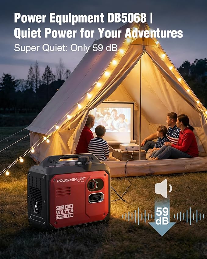 PowerSmart 3800W Portable Inverter Generator 59dB Super Quiet Gas Powered 143cc 4-Stroke OHV Parallel Ready EPA Compliant for RV Camping Tailgating and Home Emergency Backup