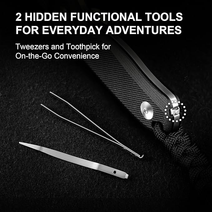 Kizer Drop Bear Fixed Blade Knife 2.57 D2 Satin Blade EDC Camping Knife with Black G10 Handle and Hidden Tools Outdoor Full Tang Hunting Survival Knives with Adjustable Kydex Sheath 1094M2