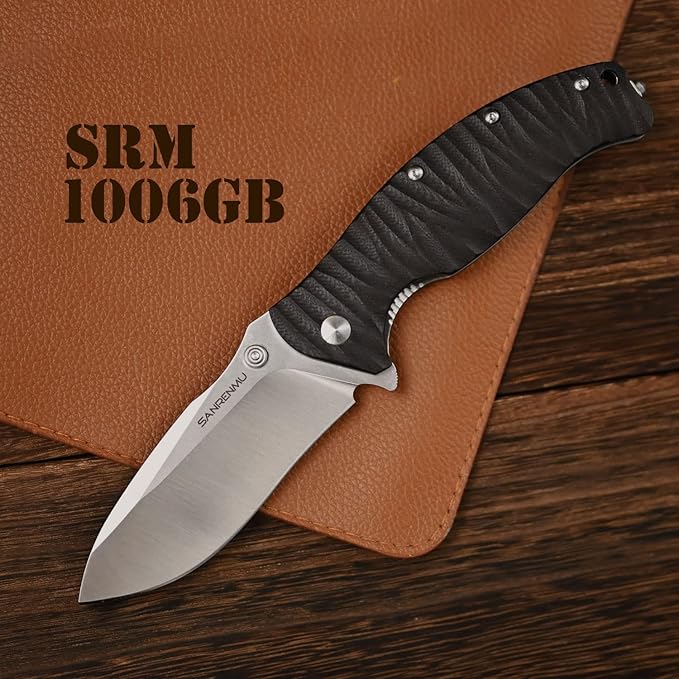 SANRENMU 1006 NEW Pocket Folding Knife 14C28N Blade Flipper Ball Bearing Outdoor Camping Survival Tool EDC (Black)