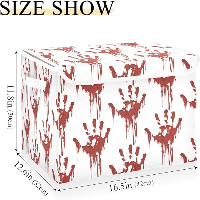 Large Collapsible Storage Bins with Lids Halloween Scary Bloody Zombie Storage Baskets Organizer Containers with Handles for Clothes