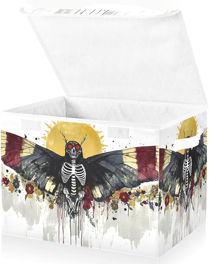 AIXIWAWA Lidded Storage Cube (Gothic Skull Pattern) Fabric Foldable Closet Bins with Flip Lid and Handles Organizer Basket Container 16.5 x 12.6 x 11.8 IN